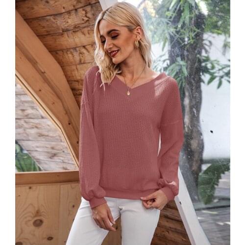 Autumn Women Tops V-Neck Long Sleeve Loose Women T-Shirt Sexy Off Shoulder Solid Tops Fashion lantern Sleeve Casual Cotton Tees