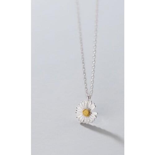Real 925 Sterling Silver Necklace for Women Daisy Flower Cute Dainty Pendant Necklaces Teen Girls Statement Jewelry 2021