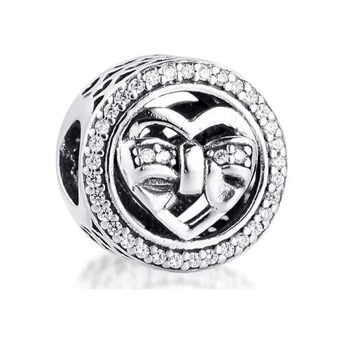 Fits For Pandora Bracelets Loving Ties Charms with Clear CZ 100% 925 Sterling-Silver-Jewelry Beads Free Shipping