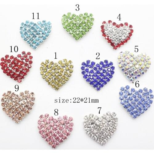 10pcs/set 21mm Heart diamond Rhinestone Buttons accessories,Hair lnvitation Ribbon slider wedding decoration