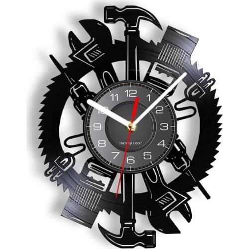 Joiner Tools Artwork Clock Vinyl Record Retro Home Decor Garage Sign Modern Design Silent Wall Watch Mechanic Tools Man Cave Art