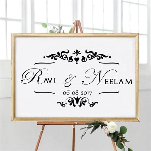 Wedding Sign Vinyl Decal Wooden Mirror Personalise Bride Groom Names Wall Sticker Rustic Wedding Decoration WL1046