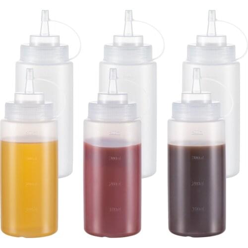 U-Taste 6pcs 400ml Condiment Squeeze Bottles Plastic Sauce Dispenser with Cap Lid Olive Oil Gravy Boats 16oz Kitchen Accessories