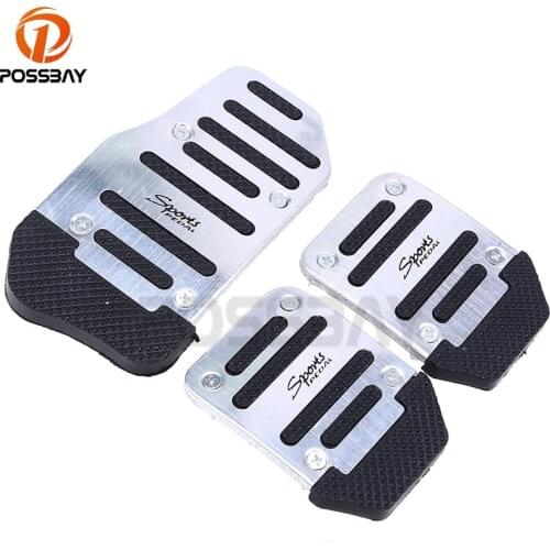 POSSBAY Universal Silver and Black Non-Slip Car Pedal Cover Set Kit Car Pedal Brake Pedal Clutch Pedals Automobiles Accelerator
