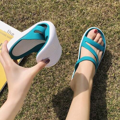 Womens New Fashion Word Drag Female Summer Sandals and Slippers Ladies Beach Shoes Wild Thick Bottom Wear Flat Bottom Shoes