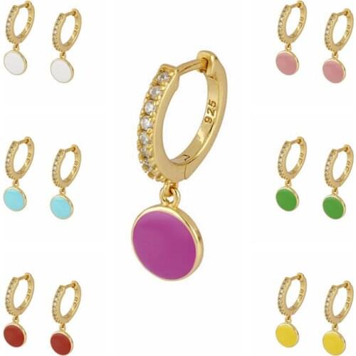 Zircon Earrings Hoops 925 sterling silver ear buckle Earrings For Women Silver Jewelry Colored Enamel Round pendant A30