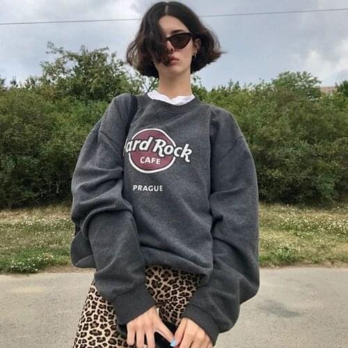 Retro Sweatshirt Womens 2021 New Harajuku Solid Korean Fashion Casual Print Korean Style loose letter long-Sleeve Shirt