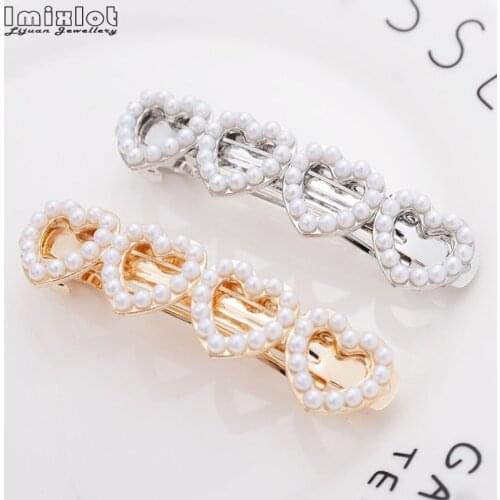 1PC Fashion Hollow Metal Heart Hair Clip Barrettes Simulated Pearl Hairpin Barrette Hair Claws Women Hair Accessories