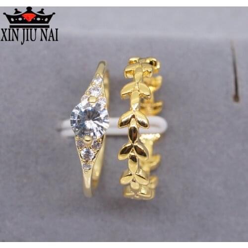 2-piece set of high-quality luxury 18K gold straw wheat ears retro eternal diamond ring couple perfect match brand jewelry