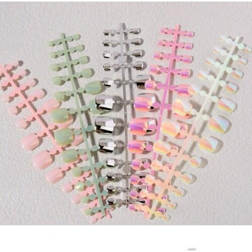 24pcs/set Aurora Acrylic Toe Nails Fake Girls Square Press On Nails For Foot Articficial Candy Macaron Color False Toe nails