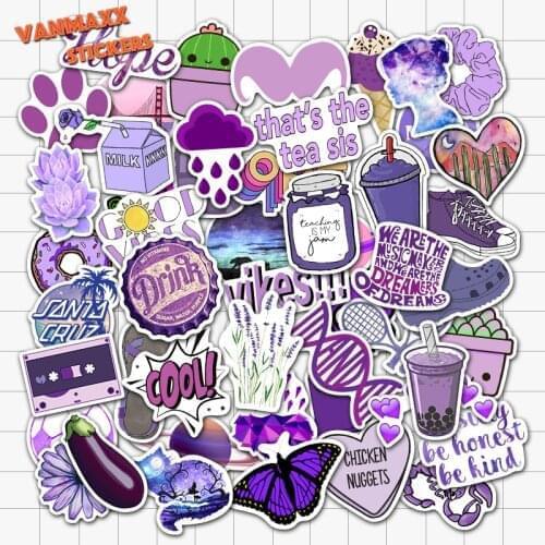 50 pcs Violet VSCO INS Style Vinyl Waterproof Stickers for Kids Teens Adults Luggage Laptop Bike Skateboard Supplies