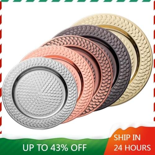 Bar Stainless Steel Dinner Plate Disc Electroplating Steak Plate Ktv Decoration Fruit Plate Dinner Plate Kitchen Supplies