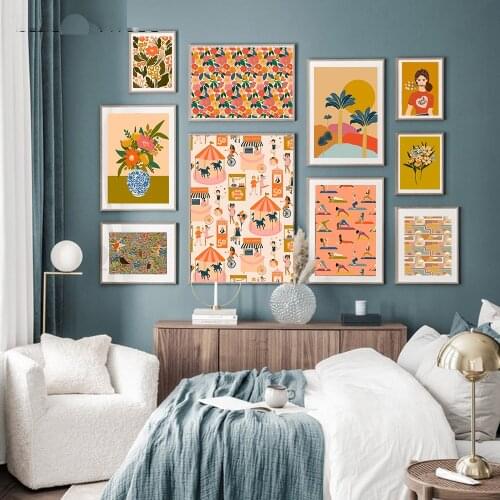 Boho Chic Fashion Girl Retro Bedroom Wall Art Nordic Summer Wall Pictures for Living Room Flower Canvas Painting Home Decor