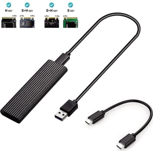M2 SSD Case NVME Enclosure M.2 to USB Type C 3.1 SSD Adapter for NVME PCIE NGFF SATA M/B Key SSD Disk Box M.2 SSD Case Two Cable