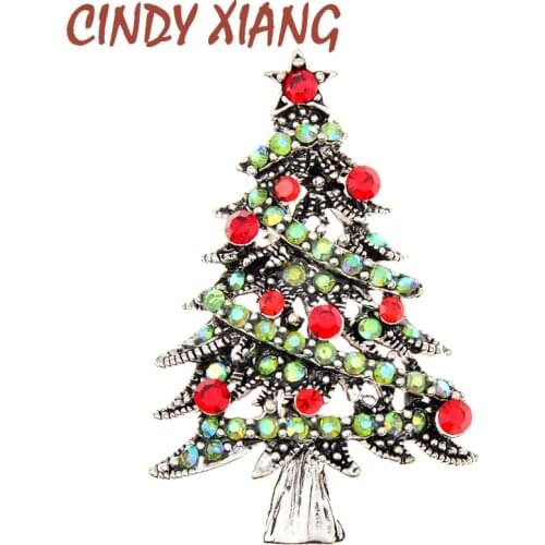 CINDY XIANG New Multicolor Rhinestone Christmas Tree Brooch Pin For Women And Men Fashion Pin Brooch New Year Christmas Gift