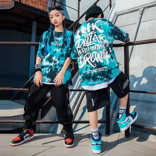 ChildrenS Hip-Hop Dance Clothes Boys Girls Summer Tie-Dye Loose T-Shirt Hiphop Pants Suit Jazz Performance Rave Clothes DQS6964