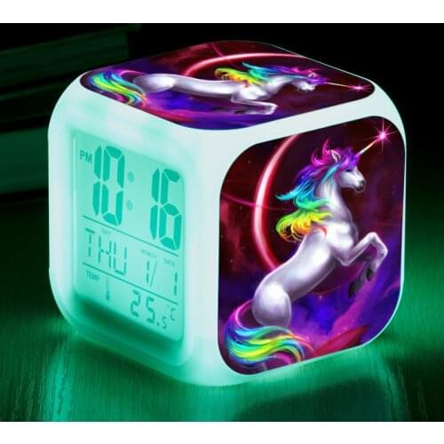 Unicorn Alarm Clock LED Digital Clock 7 Color Changing Light Night Glowing Kids Desk Clock Despertador Unicornio Children Gift