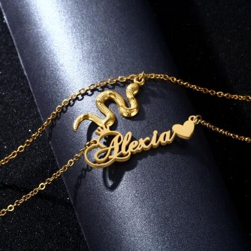 Personalized Stainless Steel Necklace Layered Chain Snake Pendant for Women Custom Statement Necklaces Minimalist Jewelry Gift