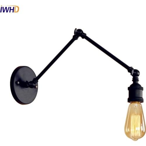 IWHD Adjustable Long Arm Wall Light Black Edison Style Lighting Retro Industrial Wall Light Fixtures Vintage Wall Sconces