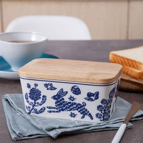 6inch Ceramic Butter Sealing Box Cheese Bread Storage Tray Butter Dish Keeper Food Storage Container With Lid