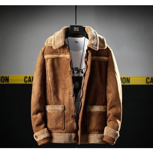 Short Suede Jacket Men With Fur Collar Coat Mens Faux Leather Jacket Men New Black Brown Slim Fit Short Thick Winter Fur Coat