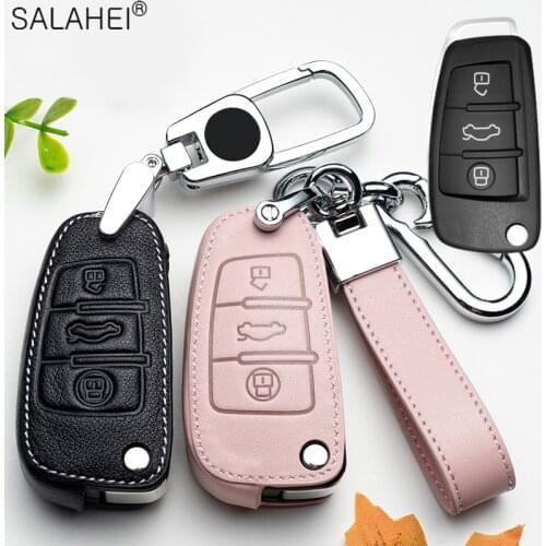 Leather Car Key Case For Audi A1 A3 A4 A5 Q7 A6 C5 C6 Car Holder Shell Remote Cover Car-Styling keychain For Car Accessories