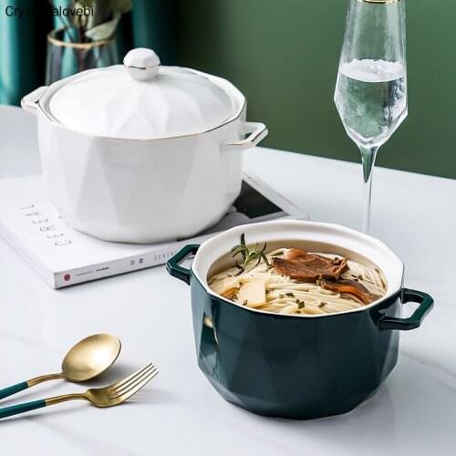 Creative Household Instant Noodles Bowl With Lid Nordic Style Ceramic Salad Fruit Soup Tureens Anti-scalding Rice Food Pot