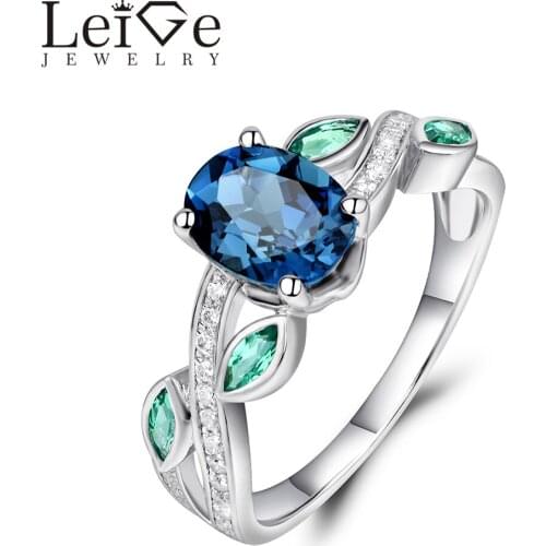 Leige Jewelry 925 Silver London Blue Topaz Ring Oval Cut Anniversary Promise Rings for Women Fine Jewelry Gemstone