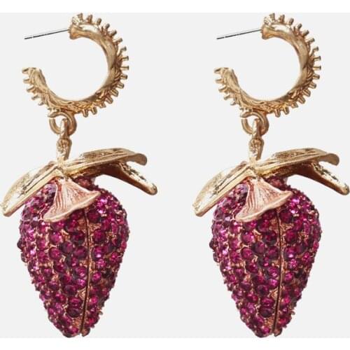 Fashion Simple Rhinestone Strawberry Pendant Earrings Quality Drop Earrings for Girls Women Gift Lovely Fruit Earrings Jewelry