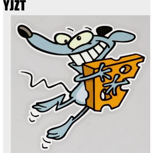 YJZT 13.2CM×12.3CM Car Sticker Happy Rat Holding A Piece Of Cheese PVC Decal 11C-0269