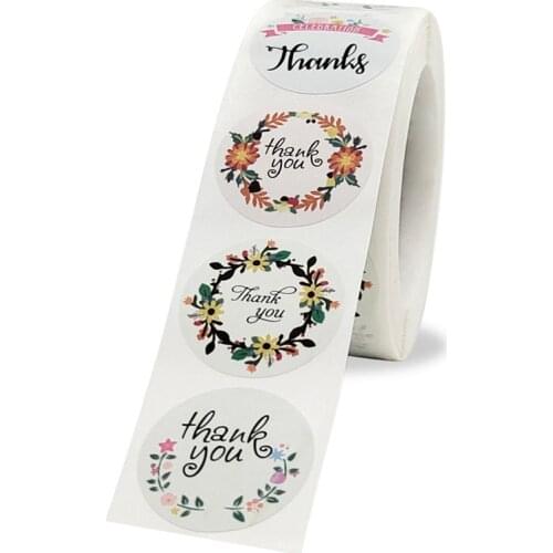 100-500pcs Round Flower Thank You Stickers Seal Labels for Wedding Gift Christmas Card Business Packaging Stationery Stickers