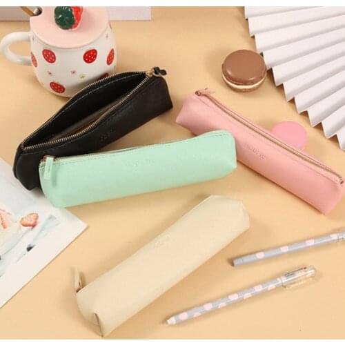 2021 New Cute Solid Colorful Mini Pencil Case Simple Pu Leather Kawaii Stationery Bag Pencil Bag For School Stationary Supplies
