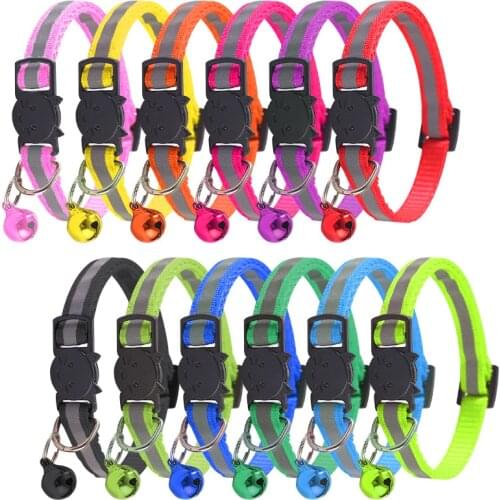 Pet Cat Collar Reflective Strip Cat Buckle Separable Dog with Bell Cat Dog Collar Small Dog Cat Accessories Pet dog supplies