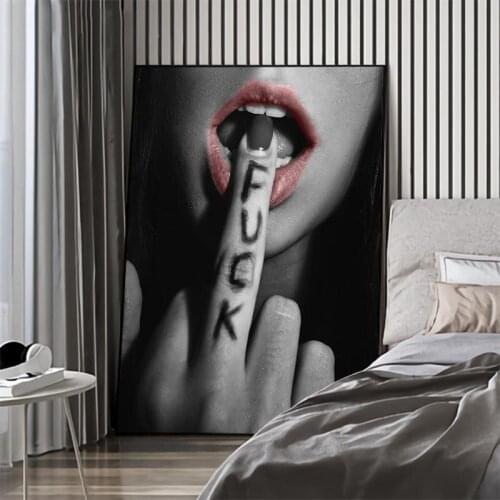 Sexy Lips With Finger Canvas Paintings On The Wall Art Posters And Prints Black And Withe Wall Pictures Home Decoration Cuadros