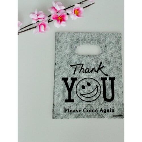 100pcs 15x20cm Gray "Thank You" Design Plastic Gift Bag Favor Boutique Gift Jewelry Packaging Plastic Shopping Bags With Handle