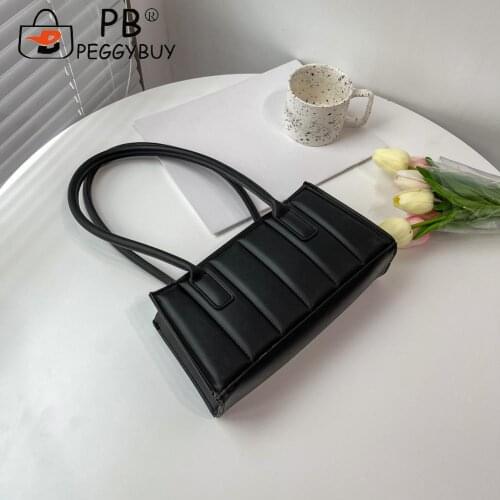2021 Pleated Female Handbag Women Stripes Embossing PU Shoulder Bag Fashion Ladies Solid Color Underarm Bags Women