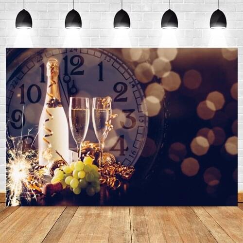 Christmas 2022 Happy New Year Backdrop Champagne Wine Glass Clock Vinyl Photography Photographic Background Photozone Photophone