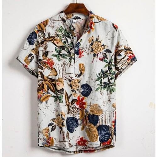 Mens Shirts Ethnic Short Sleeve Casual Cotton Linen Printing Hawaiian Shirt Blouse Male Plus Size Oversized 5xl Hawaiian Shirts