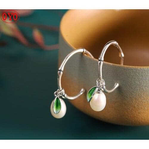 S925 silver retro distressed slub pearl earrings fashion natural womens earrings