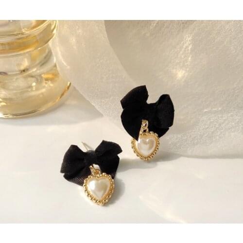 In 2021 Sell Like Hot Cakes Contracted Velvet Bow Earrings Style Restoring Ancient Ways Fashion Pearl Pendant Stud Earrings