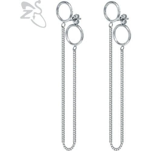 ZS Korea Style Drop Earring Boys Jewelry Long Hanging Tassel Earring Geometric Silver Color Korean Earring Dangling Unisex Gifts