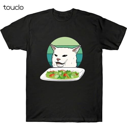 Angry Women Yelling At Confused Cat At Dinner Table Meme Funny Mens T-shirt