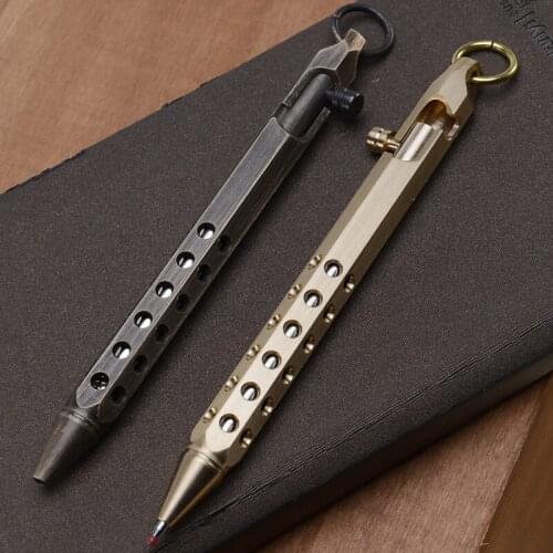 Solid Brass Gel Ink Pen Retro Hexagonal Bolt Action Writing Tool School Office Stationery Supplies