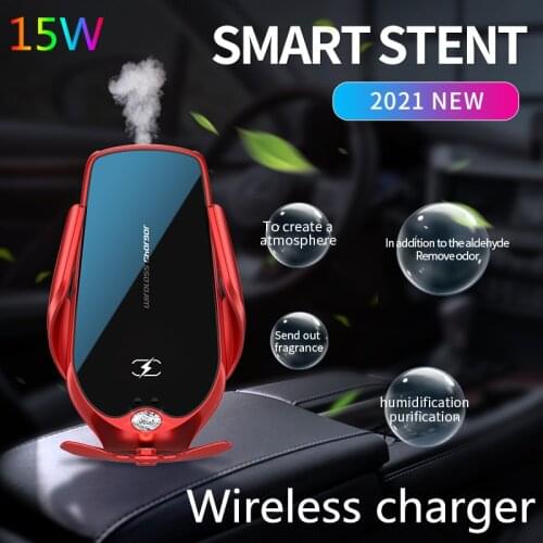 Aromatherapy 15W Smart Qi Wireless Charger Car Phone Holder for iPhone 8/8Plus 12/12Pro 11Pro Huawei Mate30 Samsung S10 Xiaomi 9
