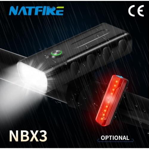 NATFIRE LED Bike Light USB Rechargeable Bicycle Flashlight with Rear Light IPX5 Waterproof 5200-1200mAh Aluminum MTB Headlight