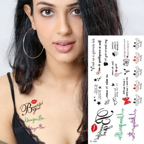 Temporary tattoo sticker women minimalist tattoo kiss wings small tattoos men heartbeat tattoos waves words black decal body art