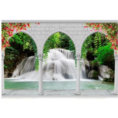 High end custom 3d wallpaper murals Beautiful Roman column arches waterfall landscape 3d background wall paper home decoration