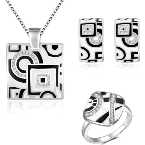 OGULEE Female Earrings & Necklace Elegant Handmade Enamel AAA CZ Pendant Jewelry Sets for Women Classic 925 Silver Jewellery