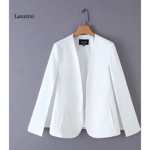 Spring split design women cloak suit coat casual lady black and white jacket fashion streetwear loose outerwear tops