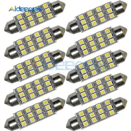 10pcs Car Auto Festoon Dome 12 3528-SMD LED Bulb Light Interior Festoon Lamp 40mm White Great DC 12V